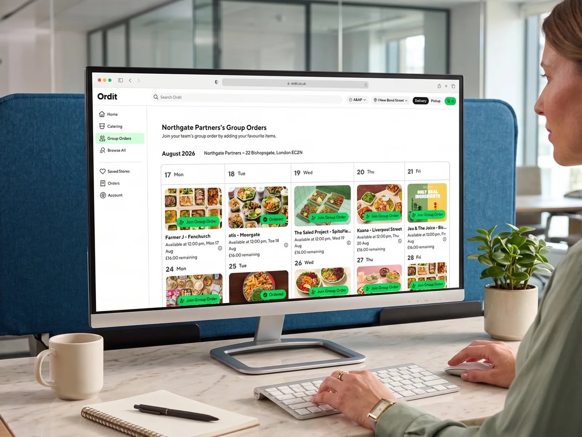 A team’s recurring group orders shown as a monthly calendar in the Ordit web app
