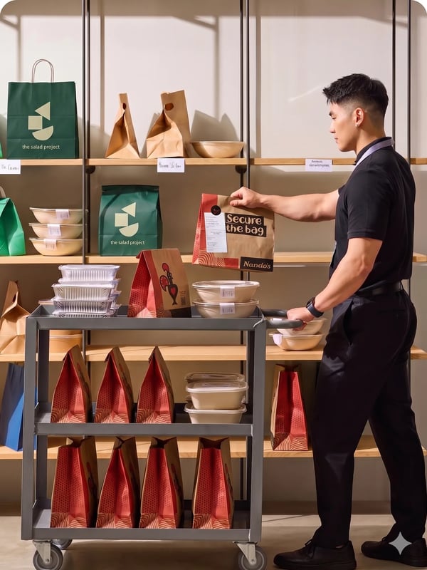 A team sharing a group order at the office