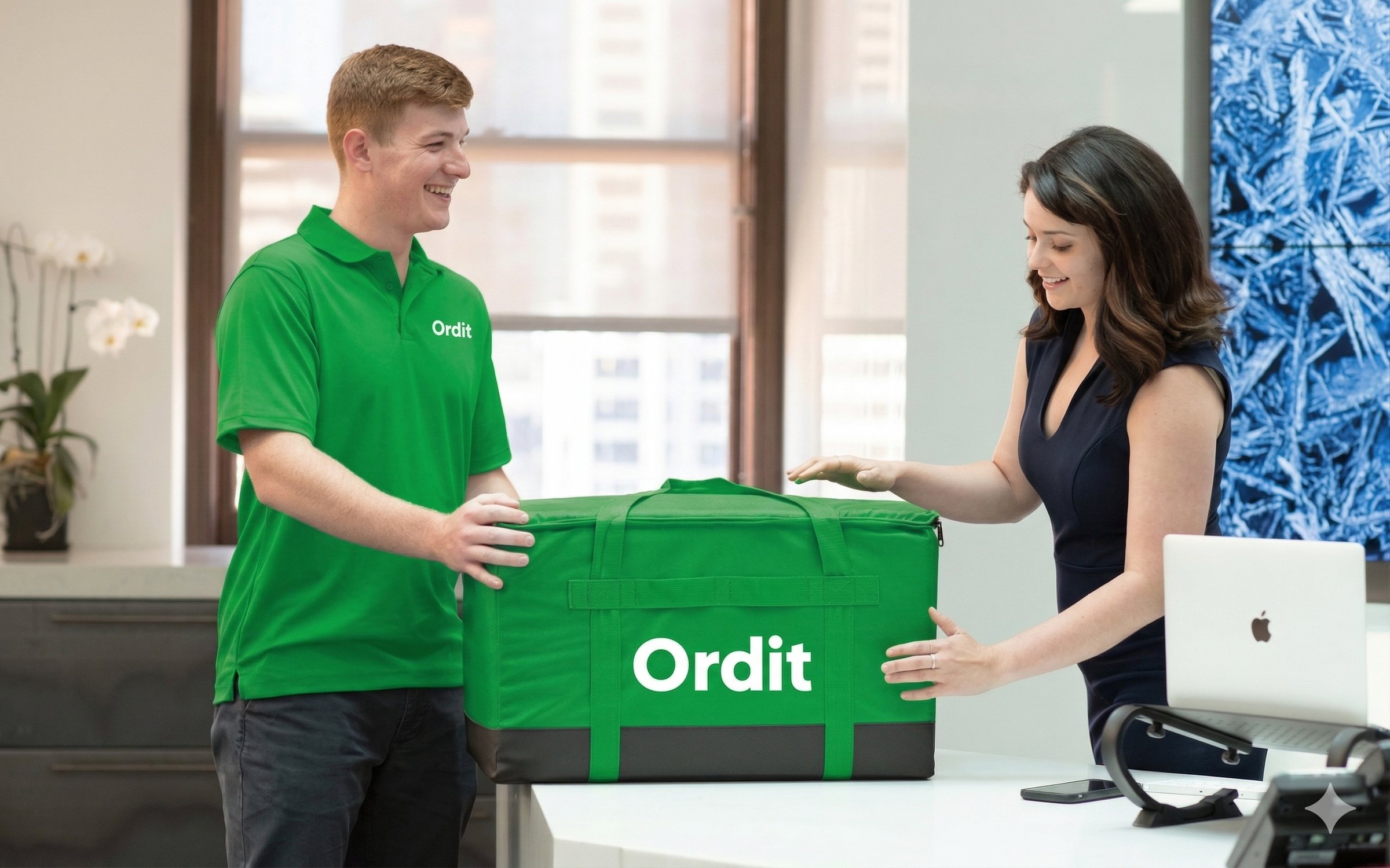 Ordit rider delivering a corporate order by cargo bike in London
